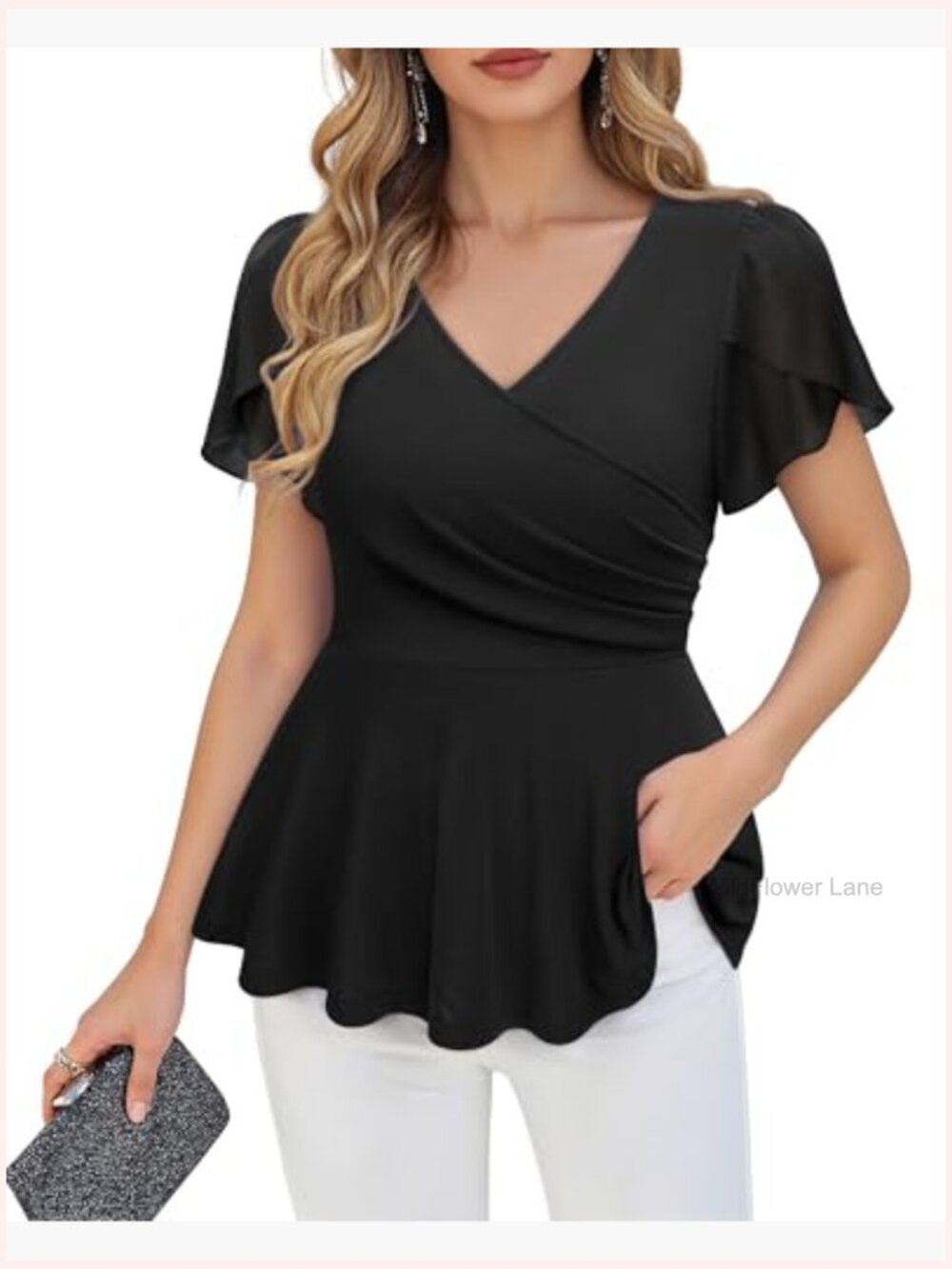 Elegant Peplum Blouse with Petal Sleeves for Work & Night Out - Picture 4 of 7